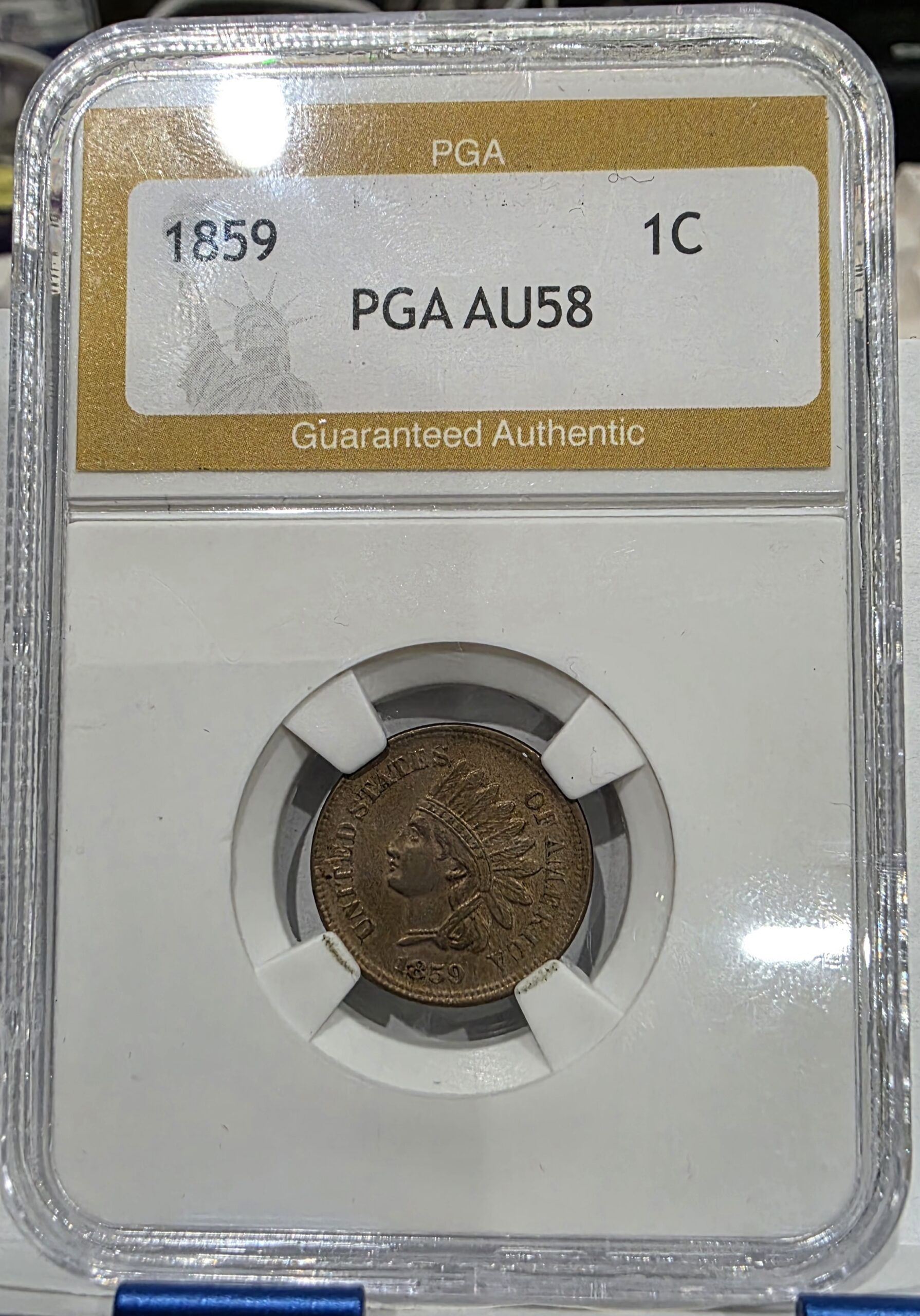 1859 Indian Head Cent – PGA AU58