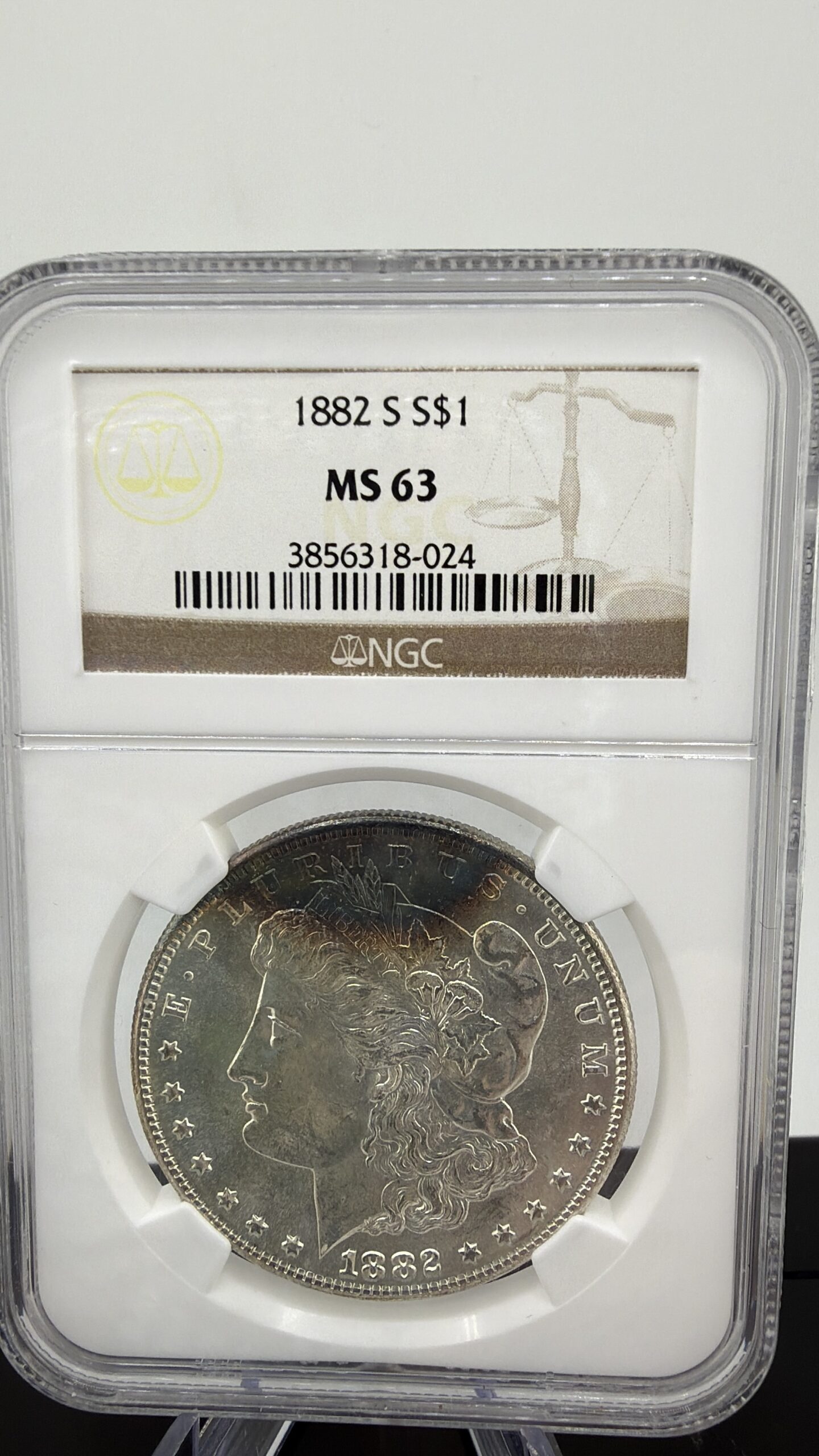 1882-S Morgan Silver Dollar NGC MS63 – Attractive Toning, Certified